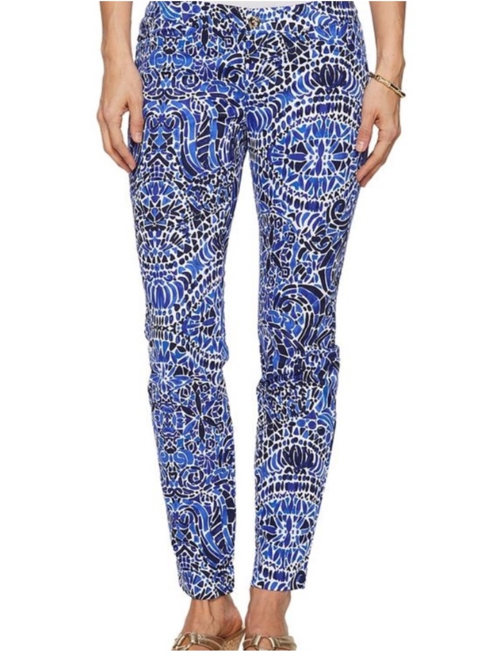 Lilly Pulitzer Kelly Cotton Stretch Ankle Pants in Bright Navy Taverna Tile - 12